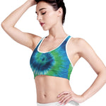 Blue Green And White Tie Dye Print Women's Sports Bra