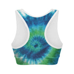 Blue Green And White Tie Dye Print Women's Sports Bra
