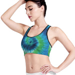 Blue Green And White Tie Dye Print Women's Sports Bra