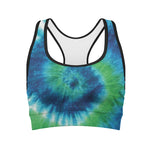 Blue Green And White Tie Dye Print Women's Sports Bra