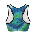 Blue Green And White Tie Dye Print Women's Sports Bra