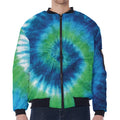 Blue Green And White Tie Dye Print Zip Sleeve Bomber Jacket