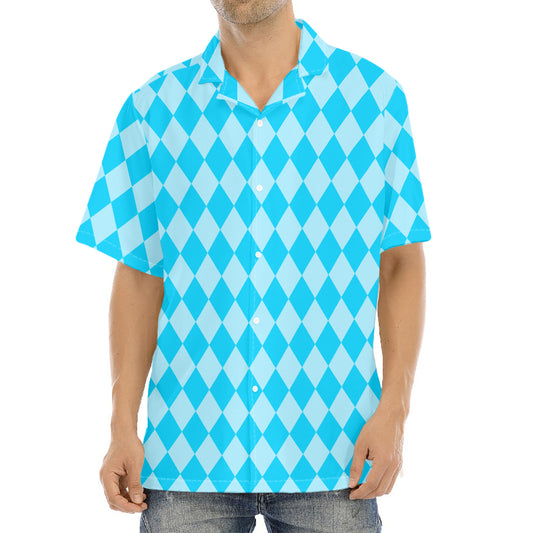 Blue Harlequin Pattern Print Aloha Shirt