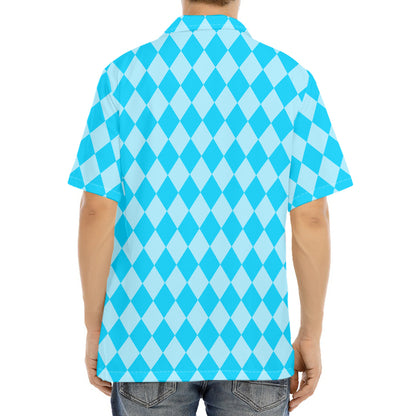 Blue Harlequin Pattern Print Aloha Shirt
