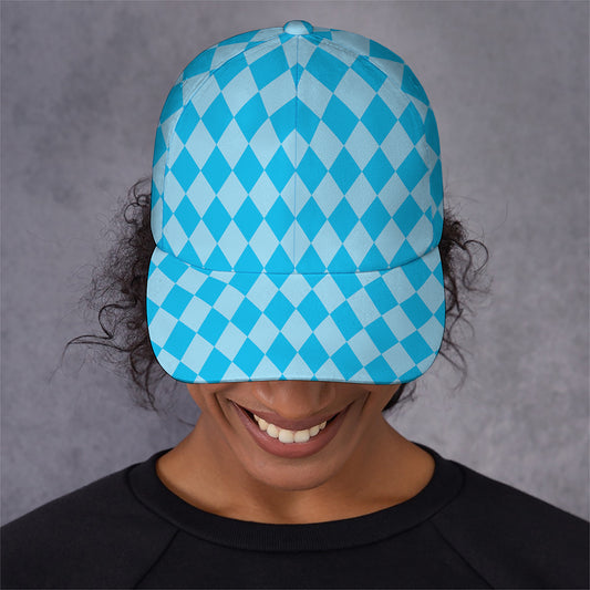 Blue Harlequin Pattern Print Baseball Cap