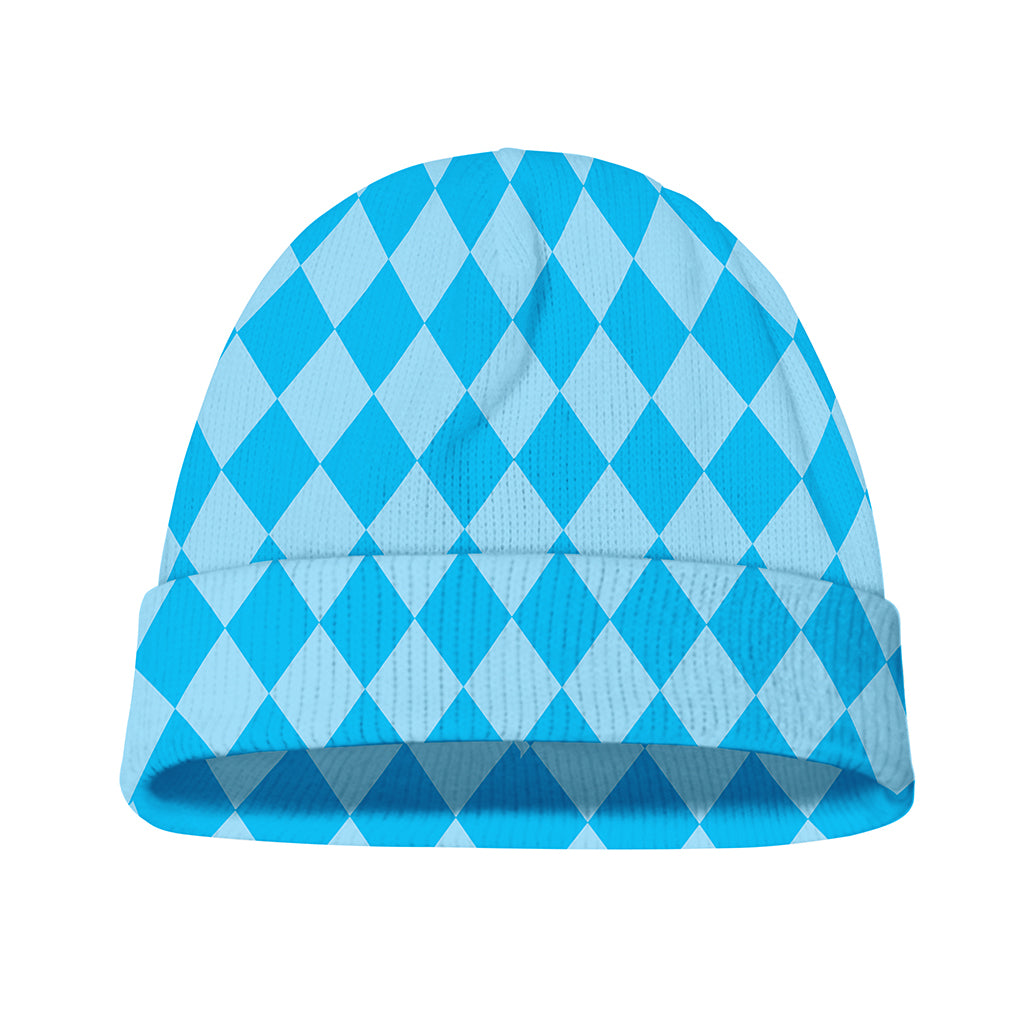 Blue Harlequin Pattern Print Beanie