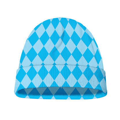 Blue Harlequin Pattern Print Beanie