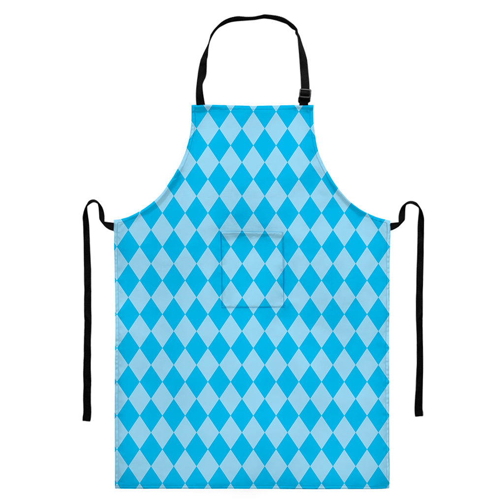 Blue Harlequin Pattern Print Bib Apron With Pocket