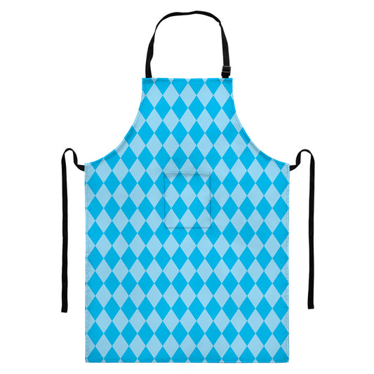 Blue Harlequin Pattern Print Bib Apron With Pocket