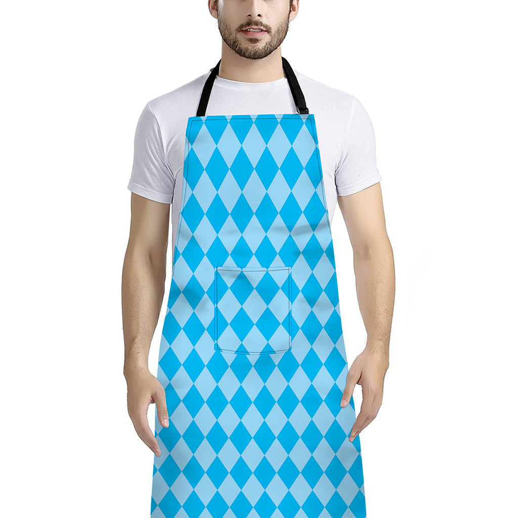Blue Harlequin Pattern Print Bib Apron With Pocket