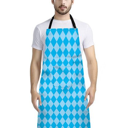 Blue Harlequin Pattern Print Bib Apron With Pocket