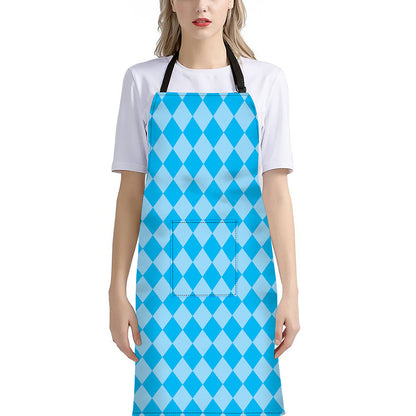 Blue Harlequin Pattern Print Bib Apron With Pocket
