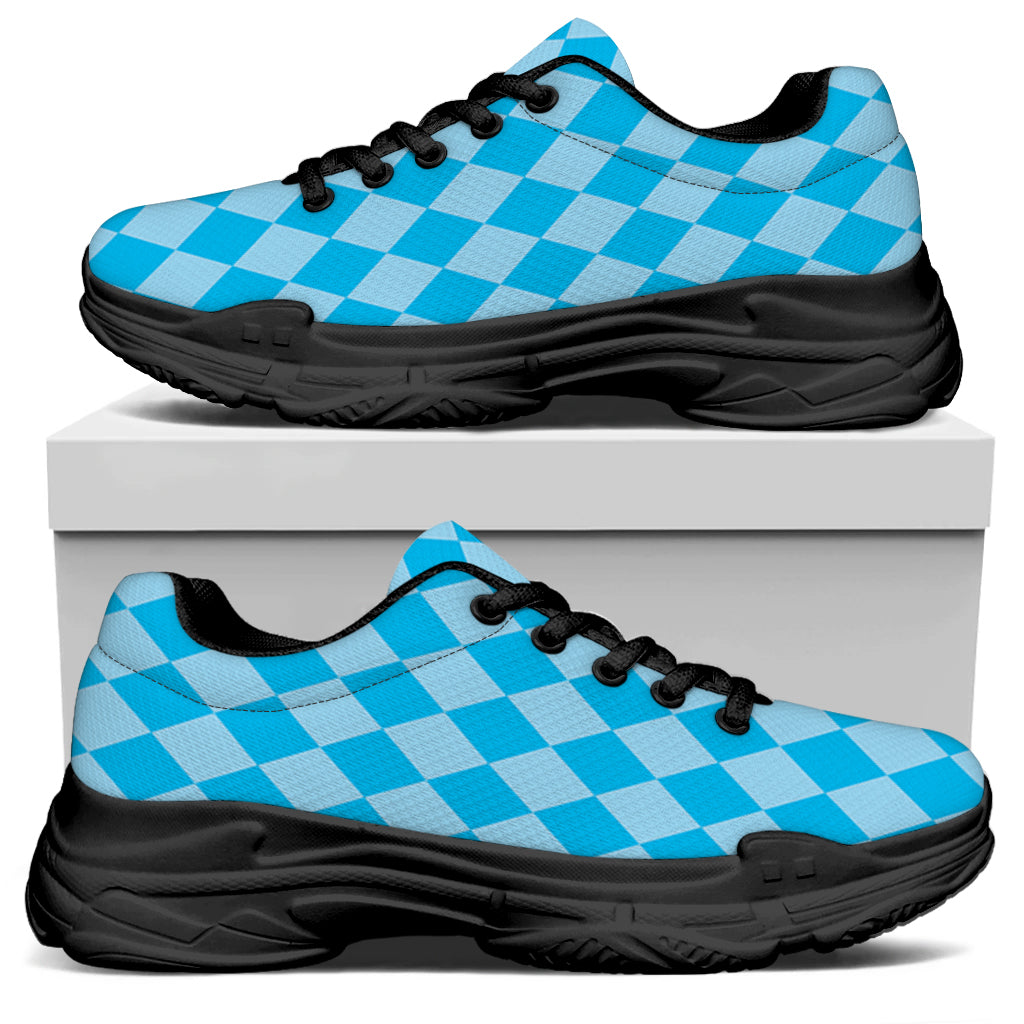 Blue Harlequin Pattern Print Black Chunky Shoes