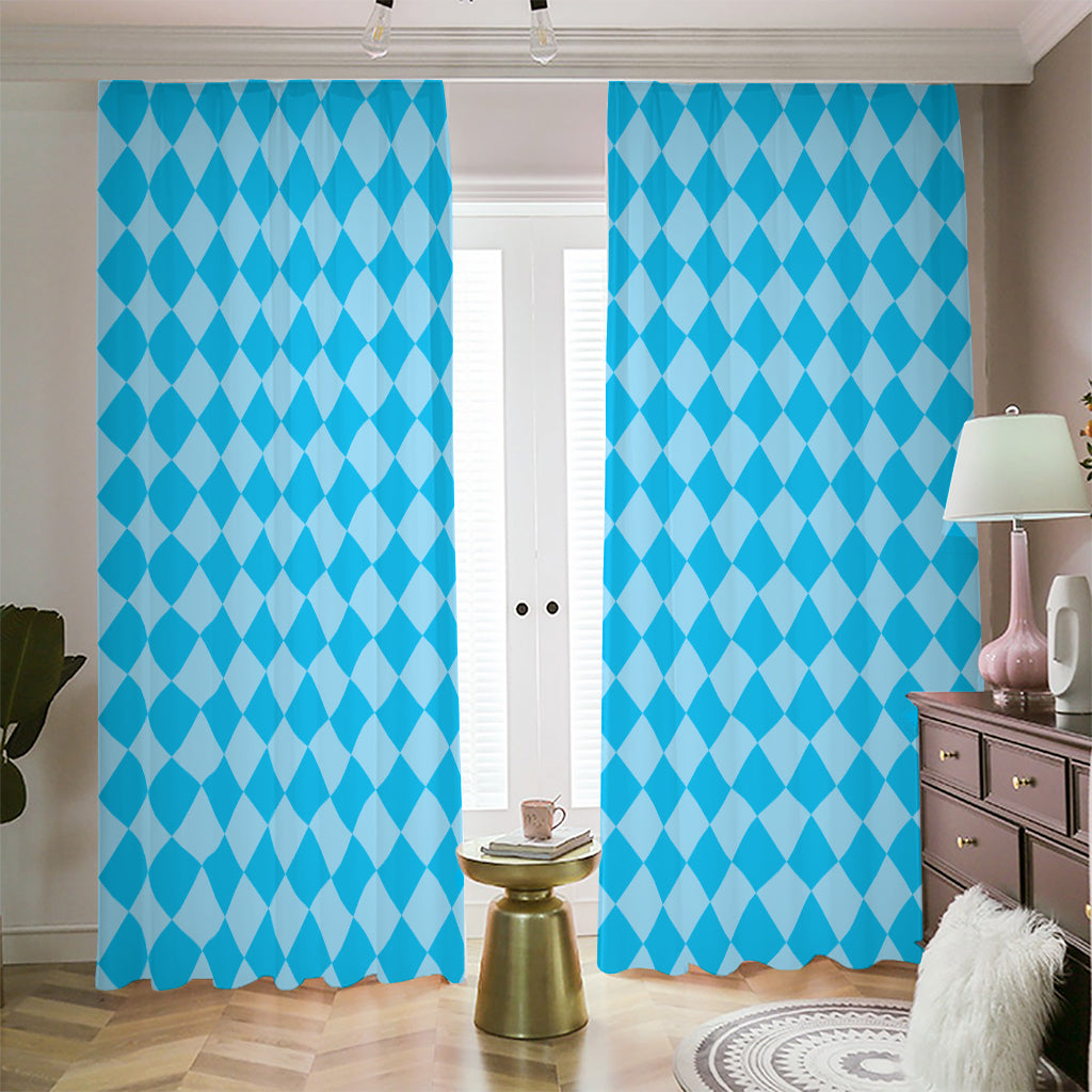 Blue Harlequin Pattern Print Blackout Pencil Pleat Curtains