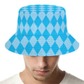 Blue Harlequin Pattern Print Bucket Hat