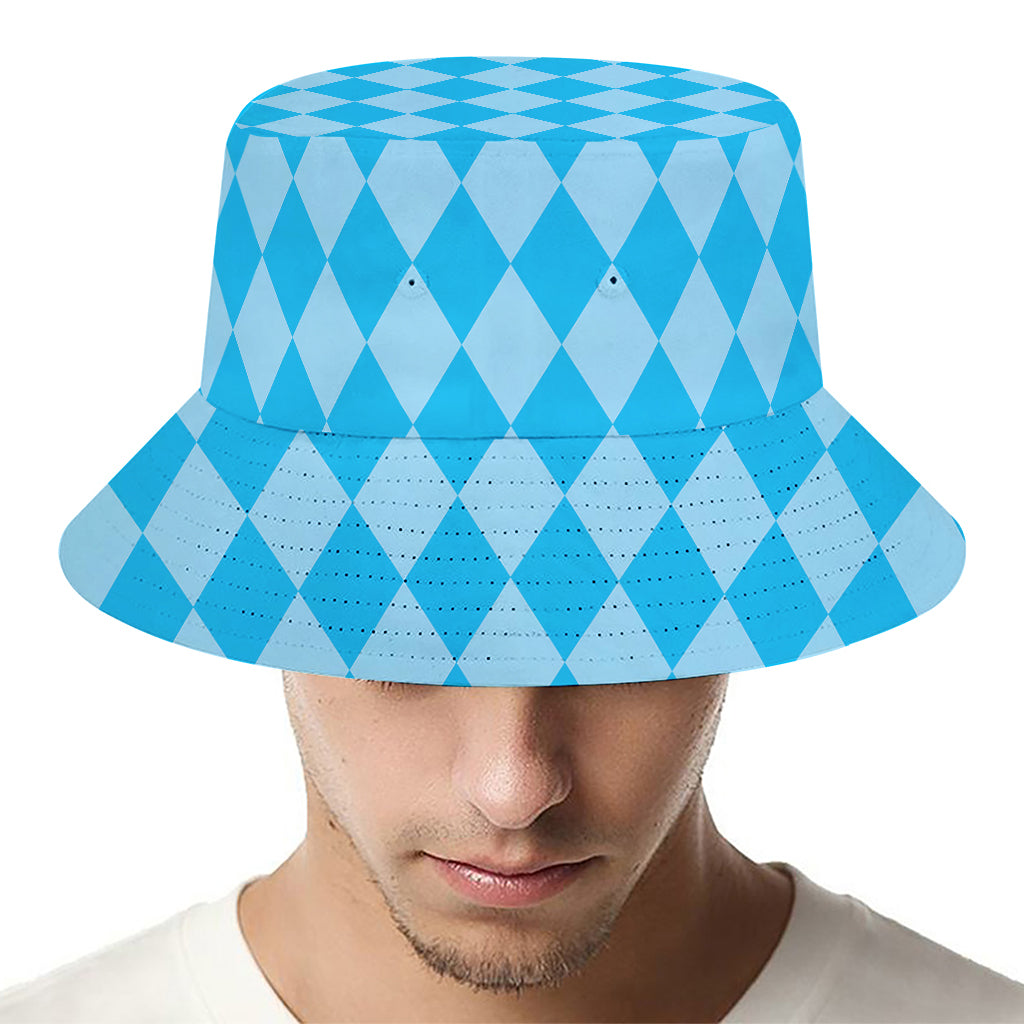 Blue Harlequin Pattern Print Bucket Hat