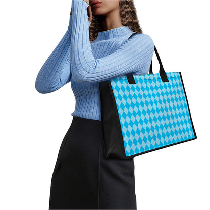 Blue Harlequin Pattern Print Canvas Tote Bag