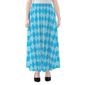 Blue Harlequin Pattern Print Chiffon Maxi Skirt
