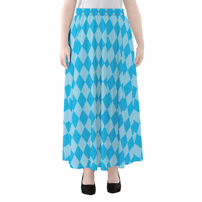 Blue Harlequin Pattern Print Chiffon Maxi Skirt
