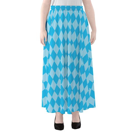 Blue Harlequin Pattern Print Chiffon Maxi Skirt