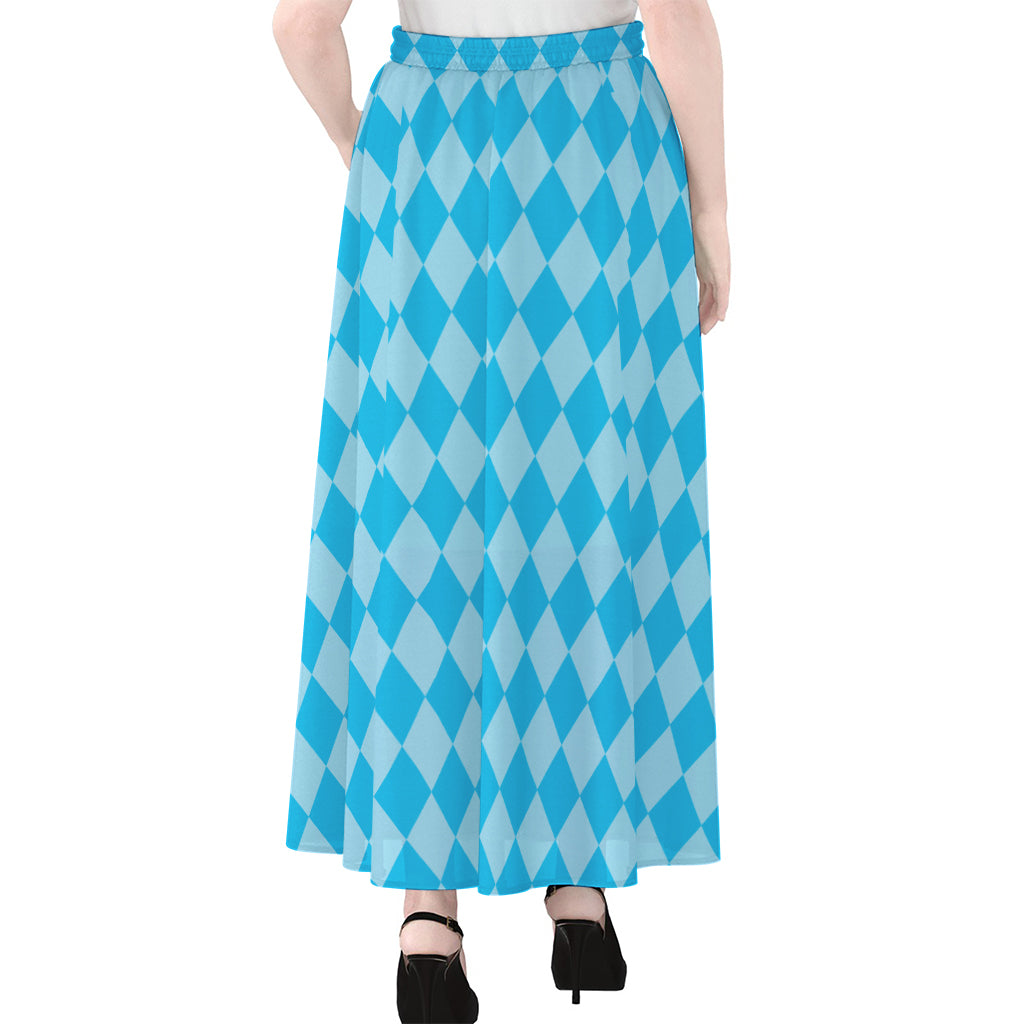 Blue Harlequin Pattern Print Chiffon Maxi Skirt