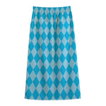 Blue Harlequin Pattern Print Cotton Front Slit Maxi Skirt