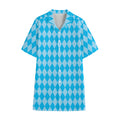 Blue Harlequin Pattern Print Cotton Hawaiian Shirt