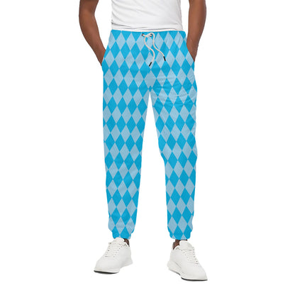 Blue Harlequin Pattern Print Cotton Pants