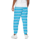 Blue Harlequin Pattern Print Cotton Pants