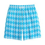 Blue Harlequin Pattern Print Cotton Shorts