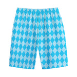 Blue Harlequin Pattern Print Cotton Shorts