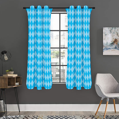 Blue Harlequin Pattern Print Curtain