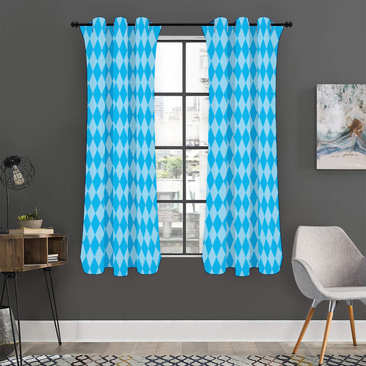 Blue Harlequin Pattern Print Curtain