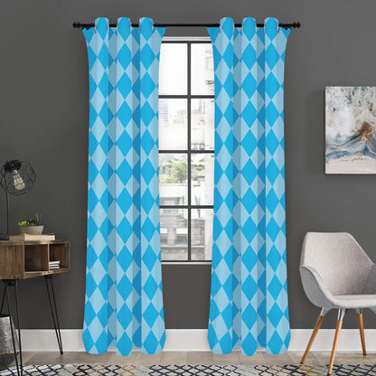 Blue Harlequin Pattern Print Curtain