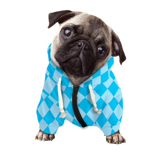 Blue Harlequin Pattern Print Dog Zip Up Hoodie