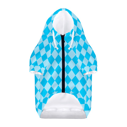 Blue Harlequin Pattern Print Dog Zip Up Hoodie