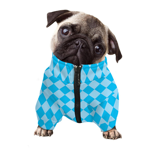 Blue Harlequin Pattern Print Dog Zip Up Jacket
