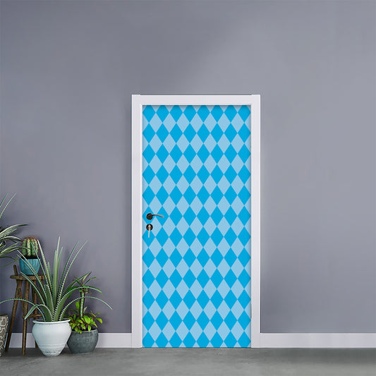 Blue Harlequin Pattern Print Door Sticker