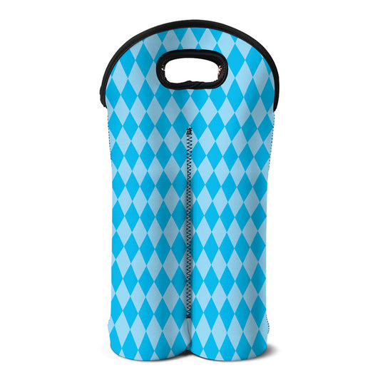 Blue Harlequin Pattern Print Double Neoprene Wine Tote
