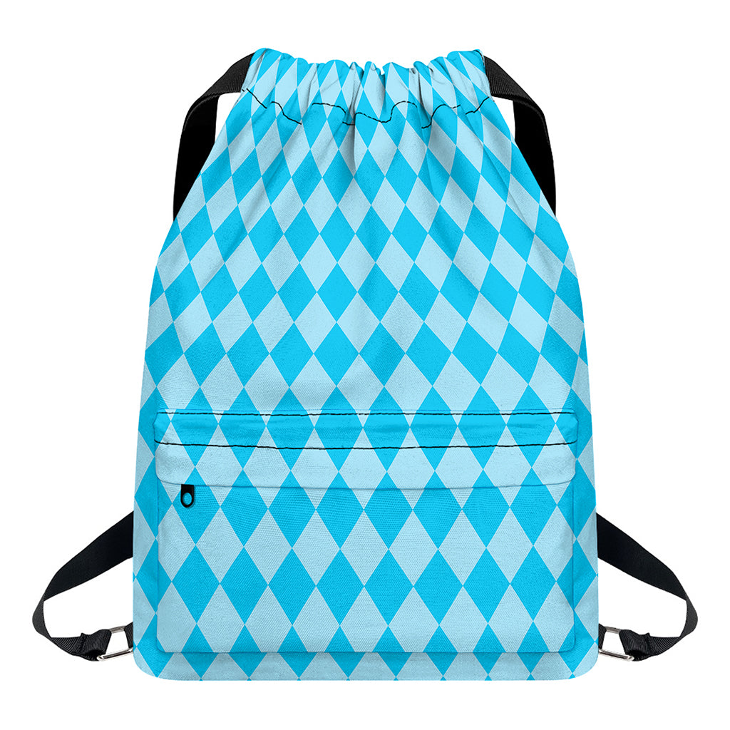 Blue Harlequin Pattern Print Drawstring Backpack