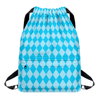 Blue Harlequin Pattern Print Drawstring Backpack