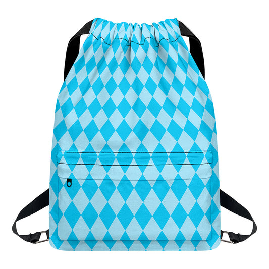 Blue Harlequin Pattern Print Drawstring Backpack