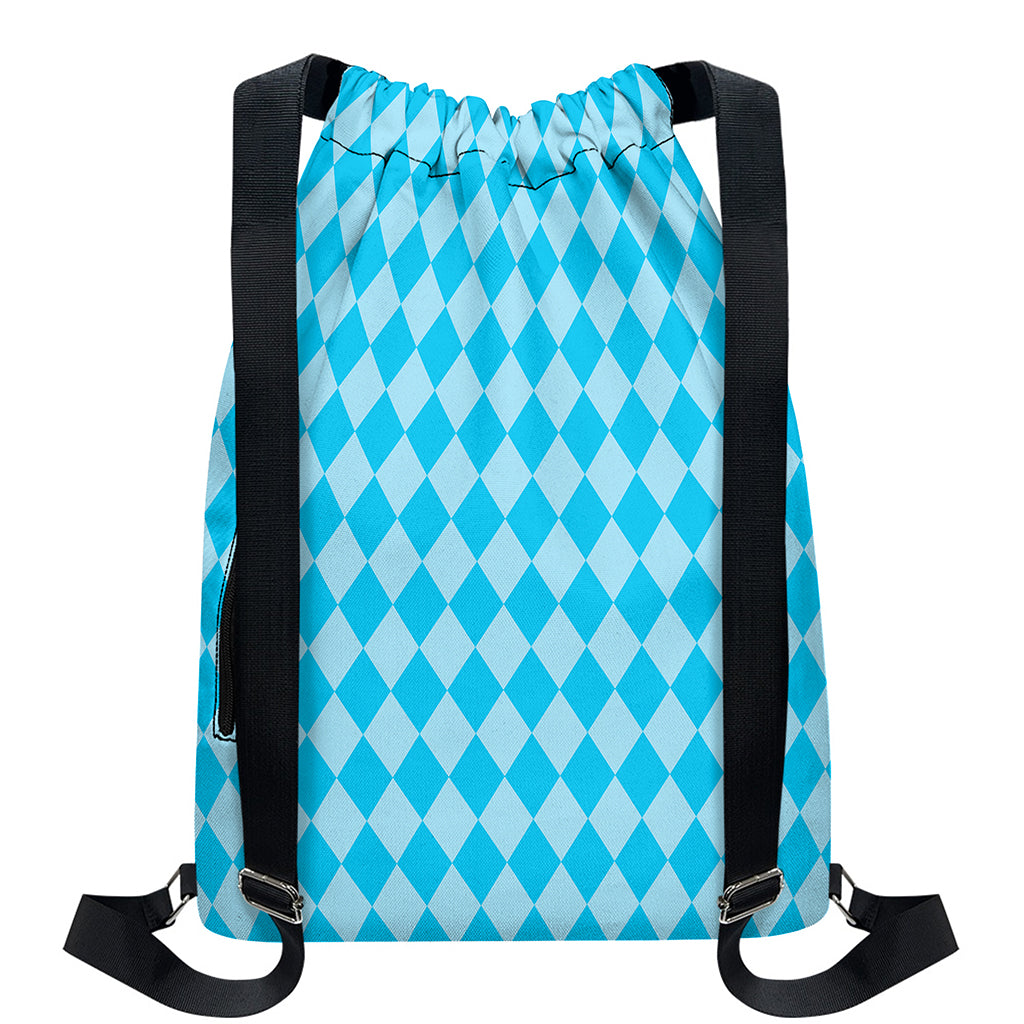 Blue Harlequin Pattern Print Drawstring Backpack