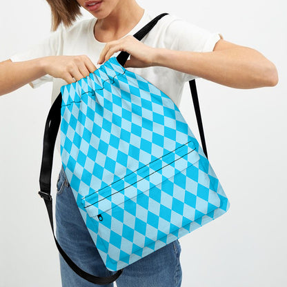 Blue Harlequin Pattern Print Drawstring Backpack