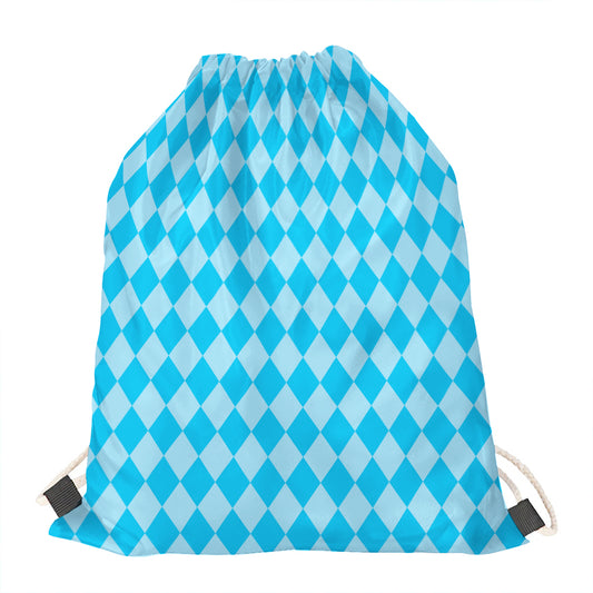 Blue Harlequin Pattern Print Drawstring Bag