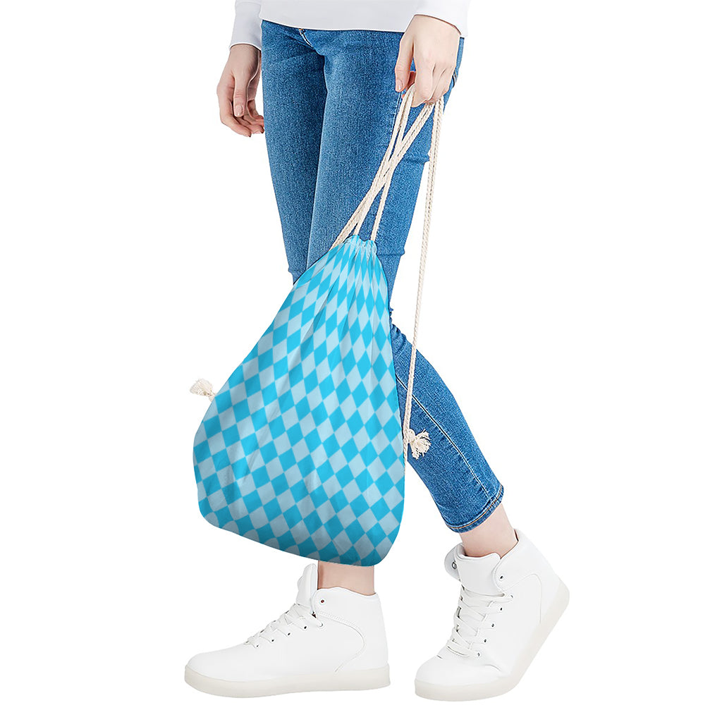 Blue Harlequin Pattern Print Drawstring Bag