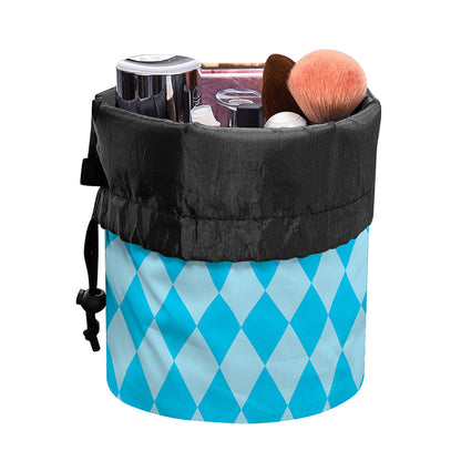 Blue Harlequin Pattern Print Drawstring Makeup Bag