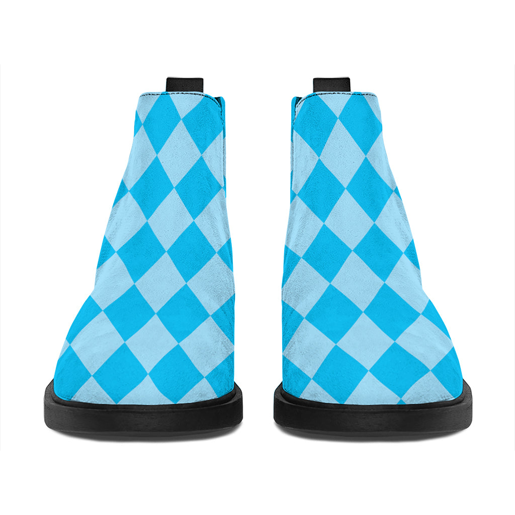 Blue Harlequin Pattern Print Flat Ankle Boots