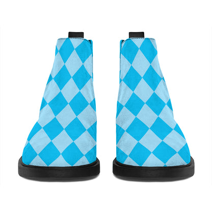 Blue Harlequin Pattern Print Flat Ankle Boots
