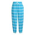 Blue Harlequin Pattern Print Fleece Lined Knit Pants